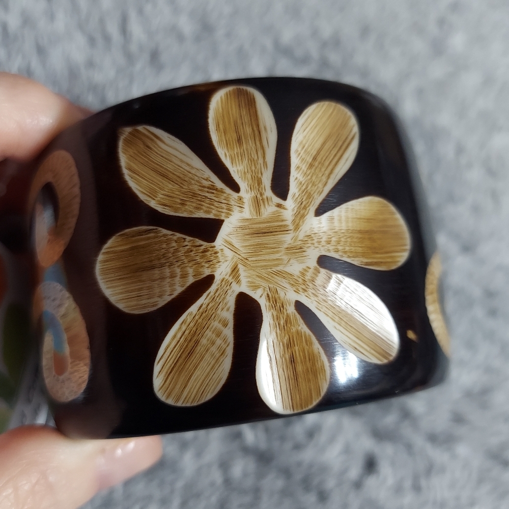 Antika Boho Style Hand Painted/Polished Wood (Floral Festival) Bangle Bracelet
